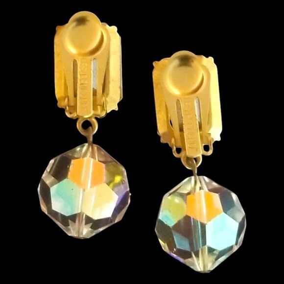 ⭐️ Les Bernard Vintage '80's Aurora Borealis Statement Clip-on Earrings - Picture 3 of 6
